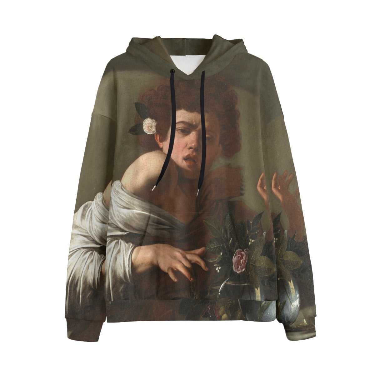 Boy Bitten by a Lizard Caravaggio Hoodie featuring baroque masterpiece on premium fleece