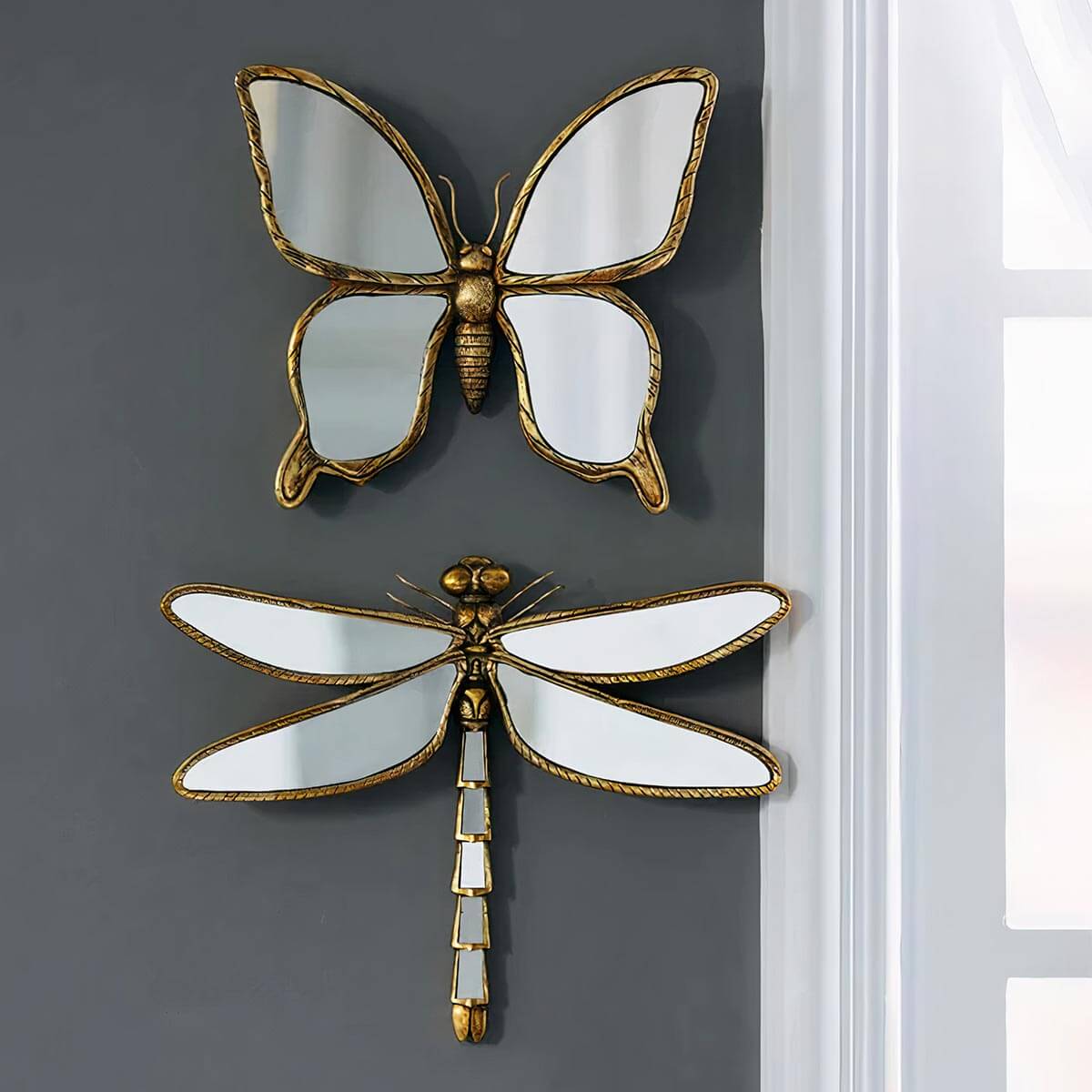 Elegant gold butterfly wall hanging mirror with intricate details