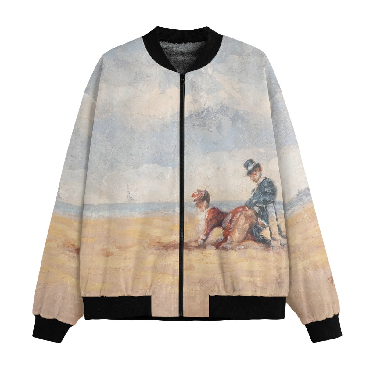 By The Seaside by Paulette Bardy Bomber Jacket featuring French impressionist beach scene artwork