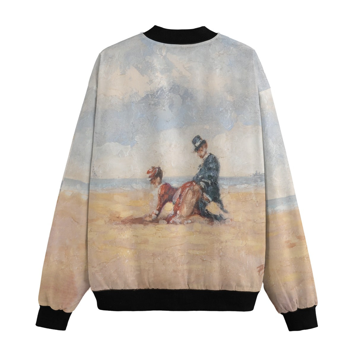 Limited edition artistic bomber jacket displaying Paulette Bardy's iconic seaside painting