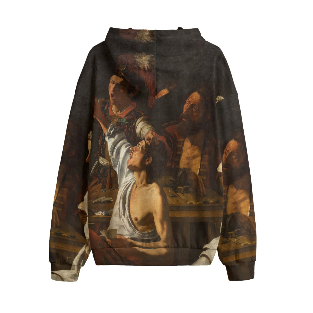 Back view of Caravaggio's Card and Backgammon Players Hoodie