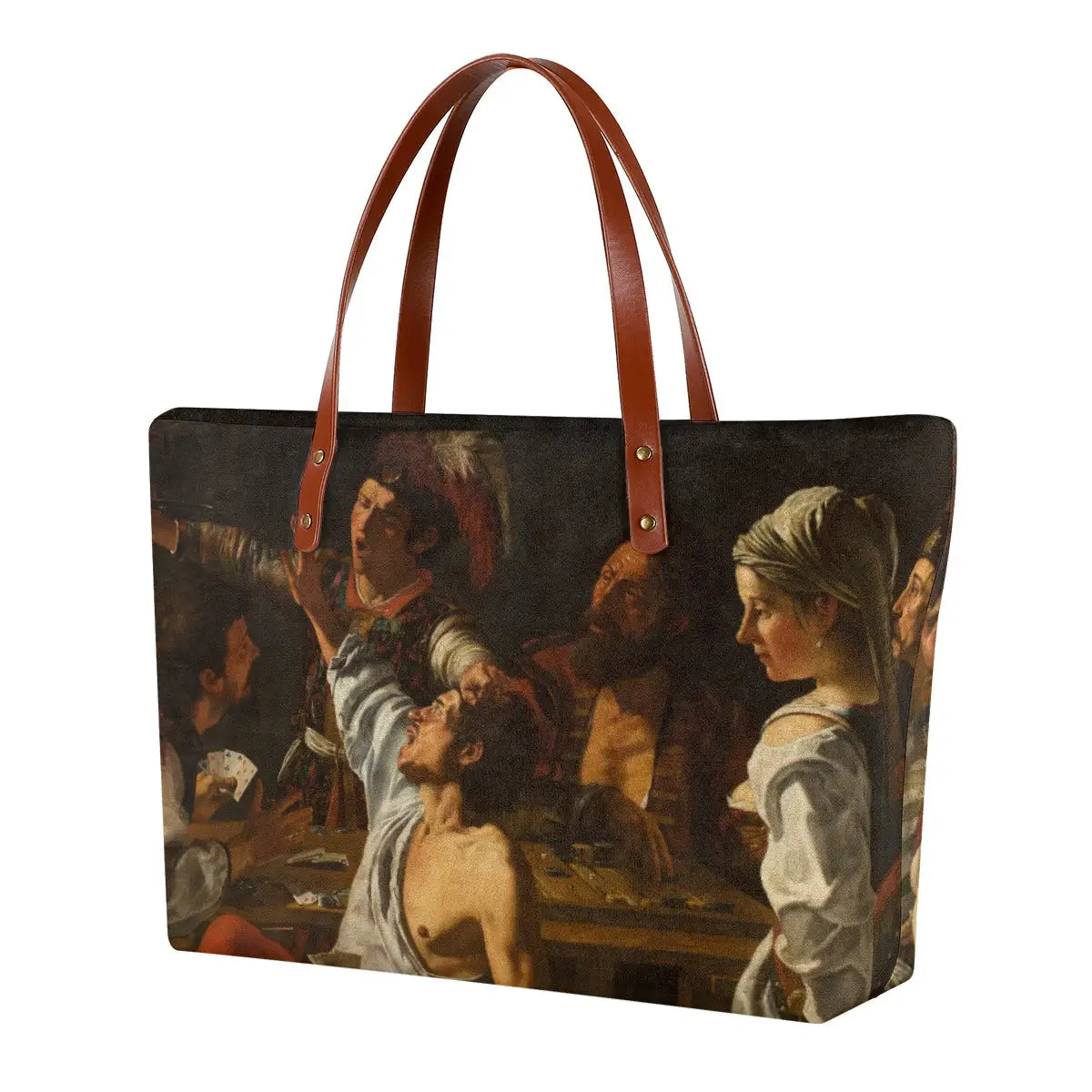 Card and Backgammon Players Tote Bag featuring Caravaggio masterpiece double-sided print