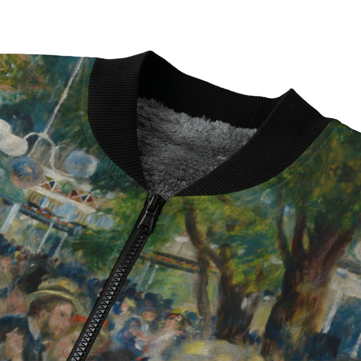 Detailed print of Renoir's Dance at Le Moulin de la Galette on artistic bomber jacket