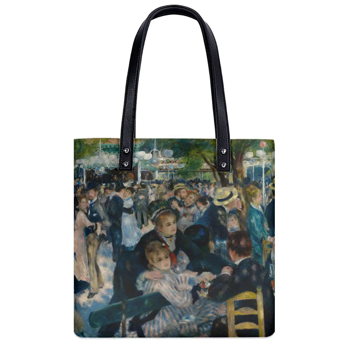 Large capacity artistic shoulder bag with Renoir's Dance at Le Moulin print on black waterproof material