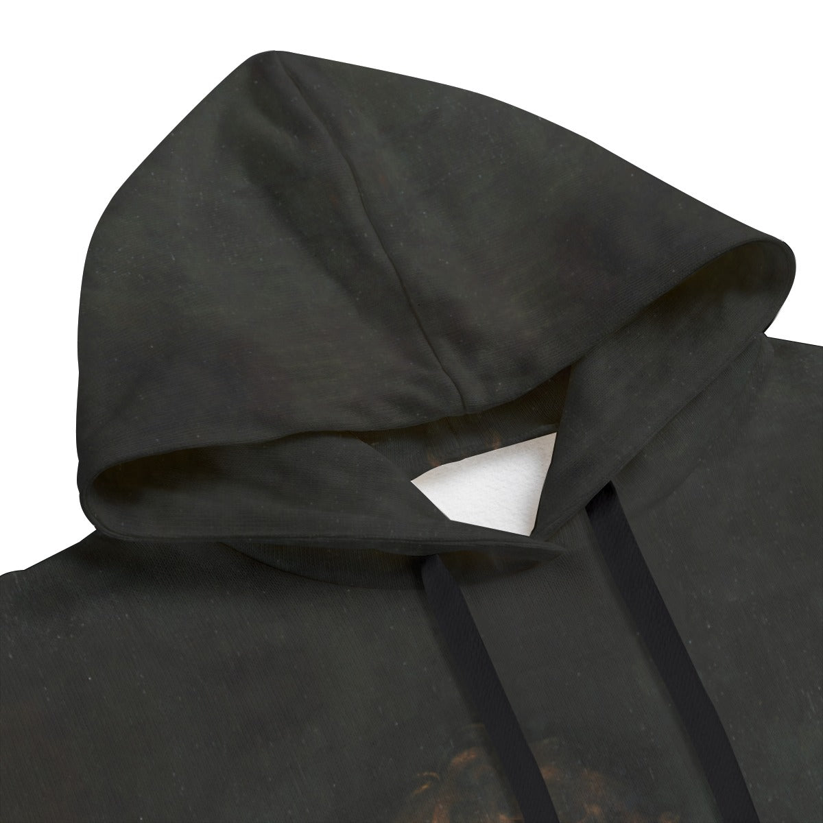 Close-up of Caravaggio's David and Goliath painting printed on high-quality hoodie fabric