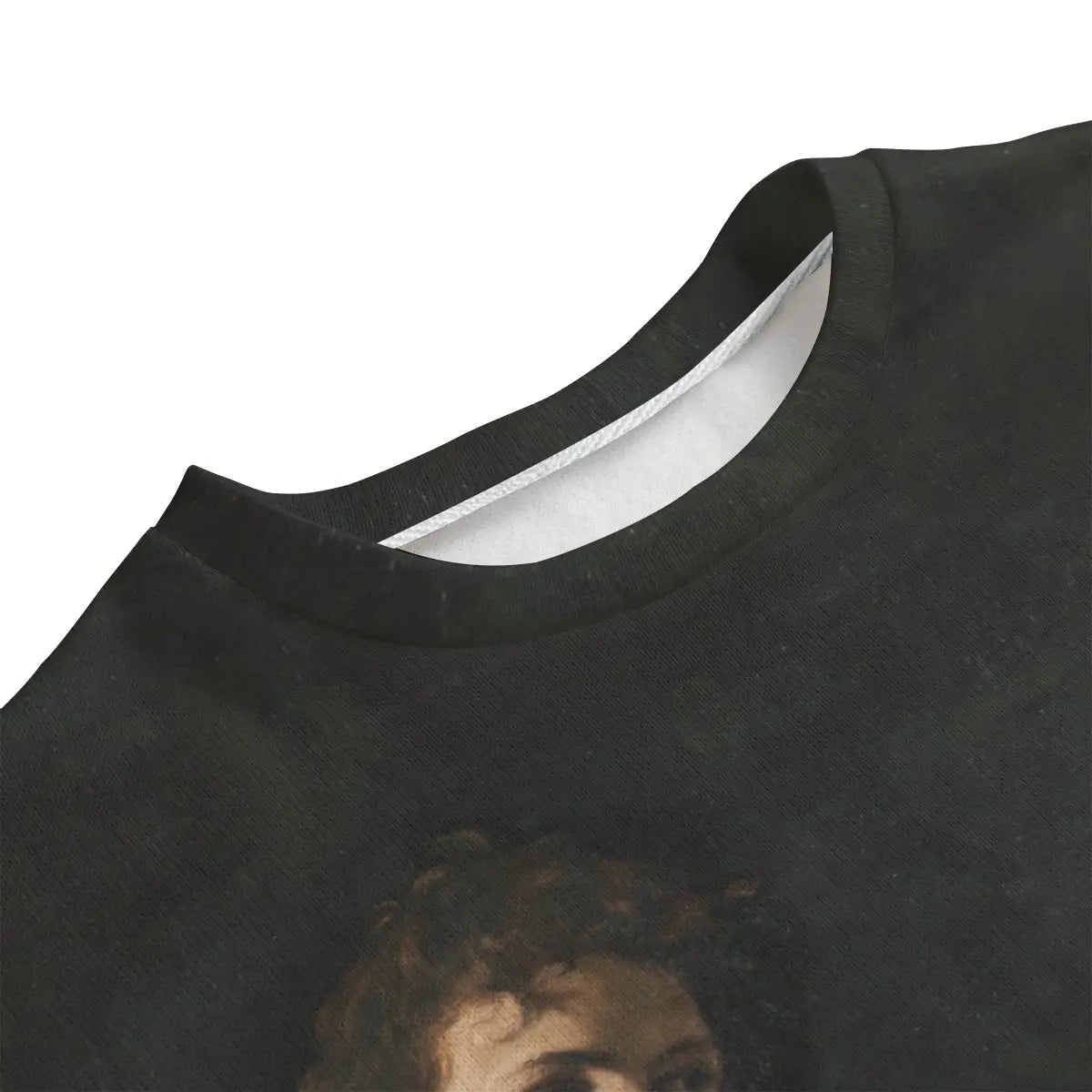 Caravaggio's David with Goliath artwork detail on premium art sweater texture