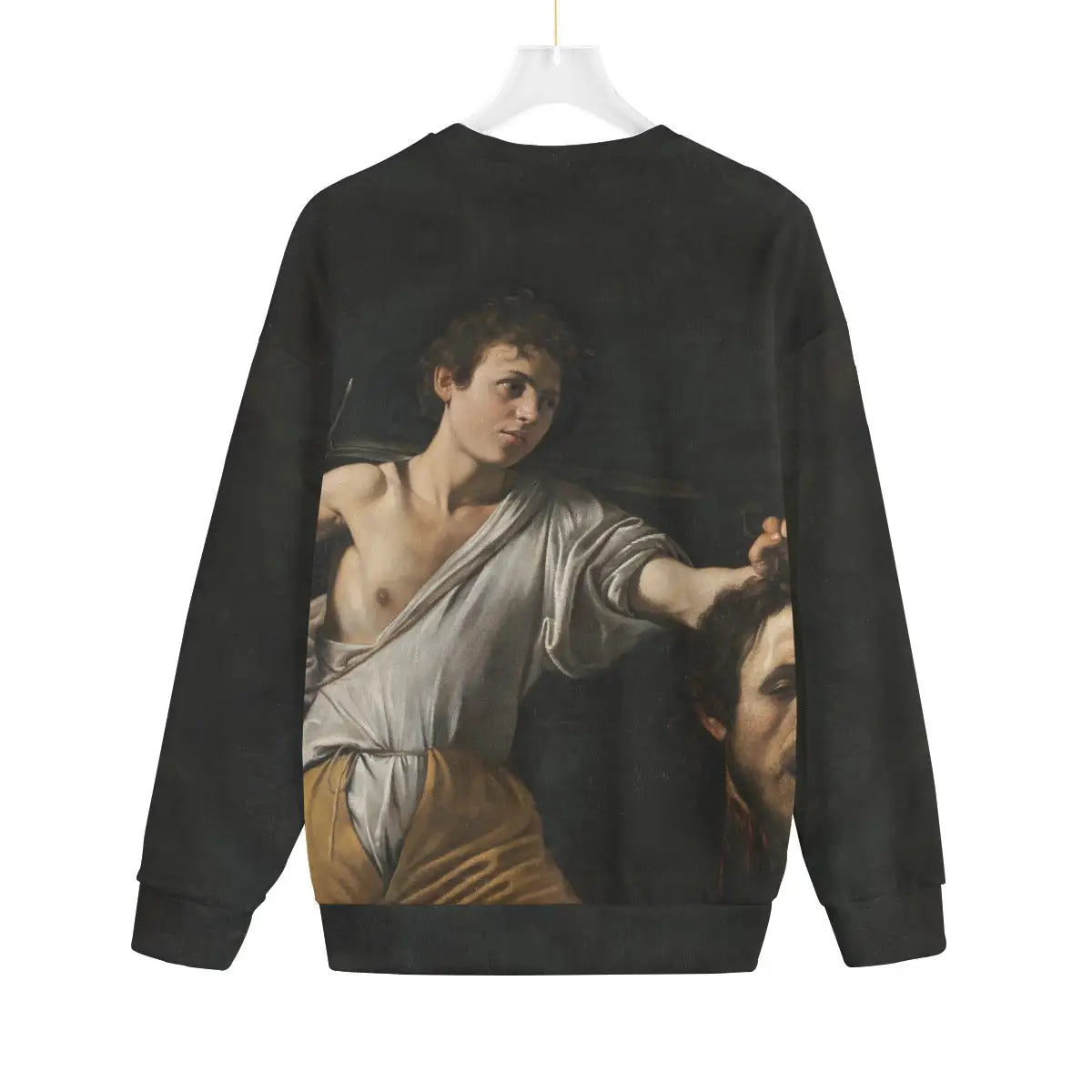 David Head of Goliath Sweater back view showing artwork print quality