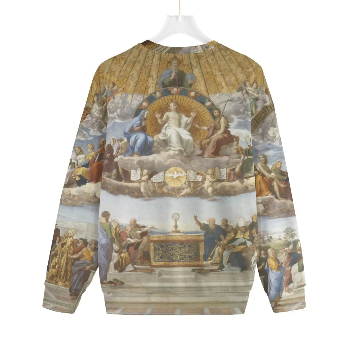 Back view of Raphael's Holy Sacrament artwork on premium fleece sweater