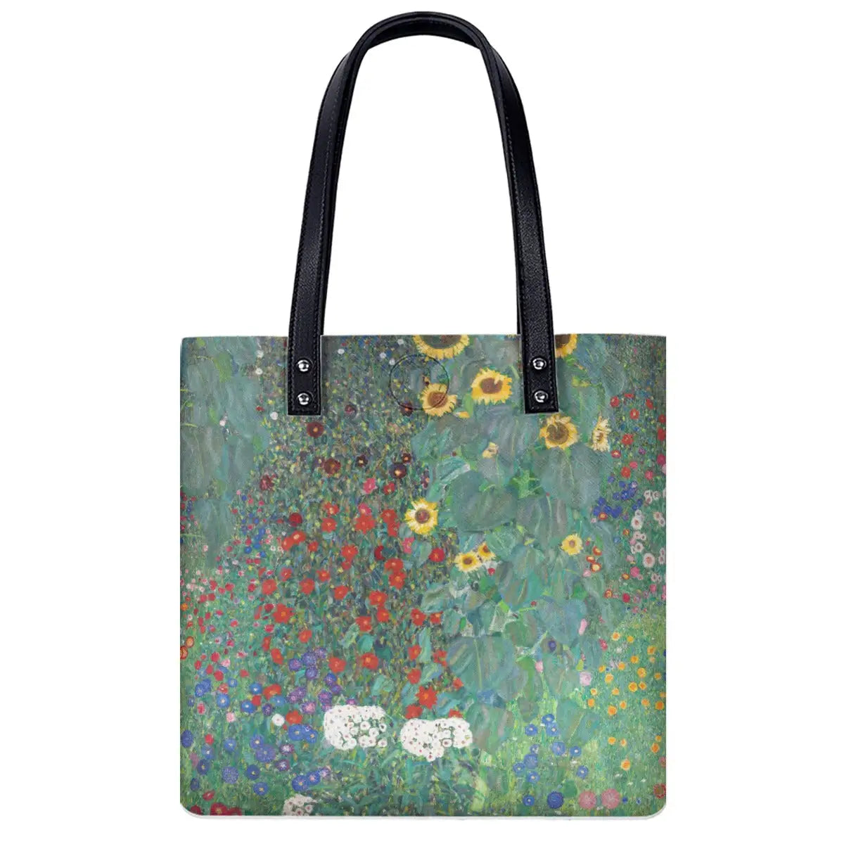 Gustav Klimt Farm Garden with Sunflowers Shoulder Bag in black with artistic print