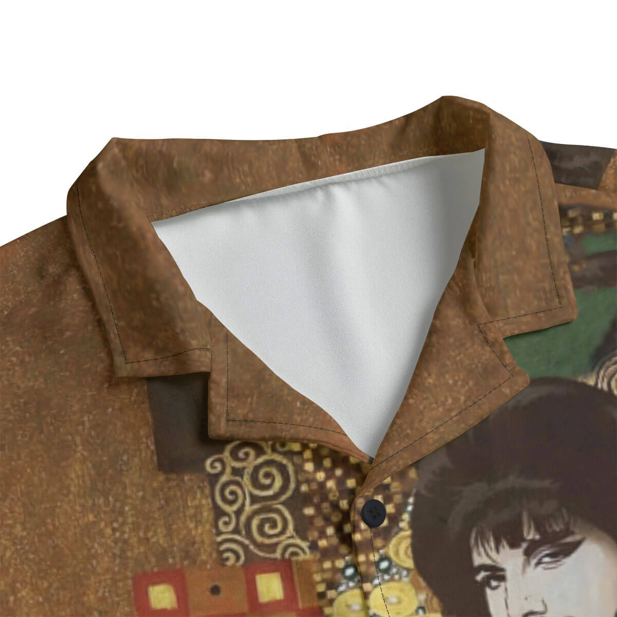 Wearable art fusion: Hawaiian shirt with Freddie Mercury as Klimt painting