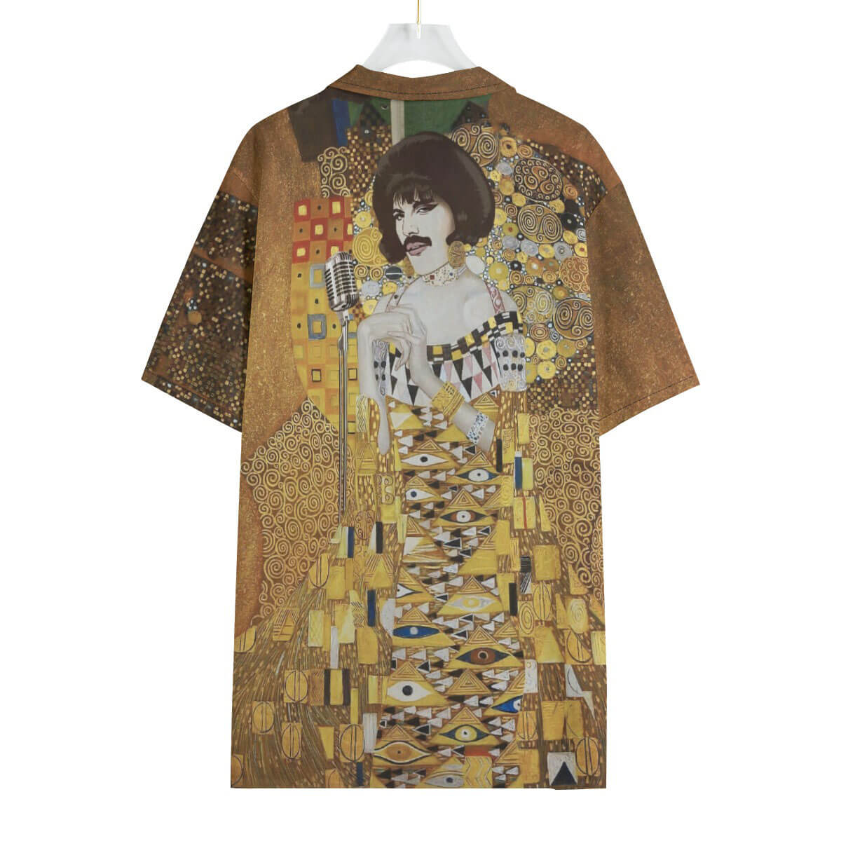 Rock meets Art Nouveau: Freddie Mercury Klimt parody on vibrant shirt