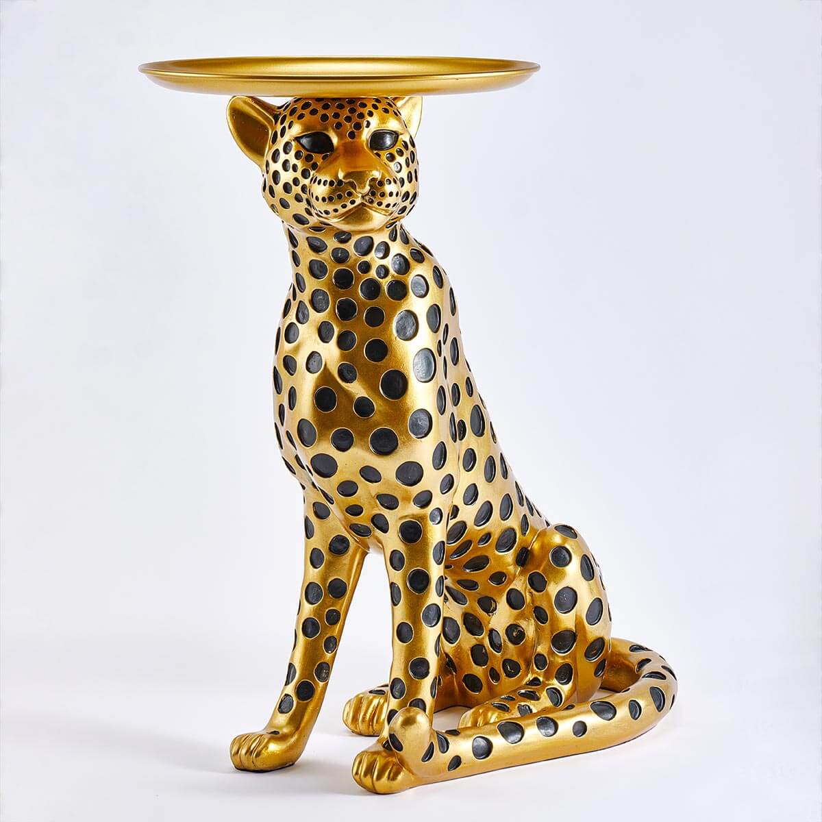 Golden Leopard Side Table with animal print design, 63cm height