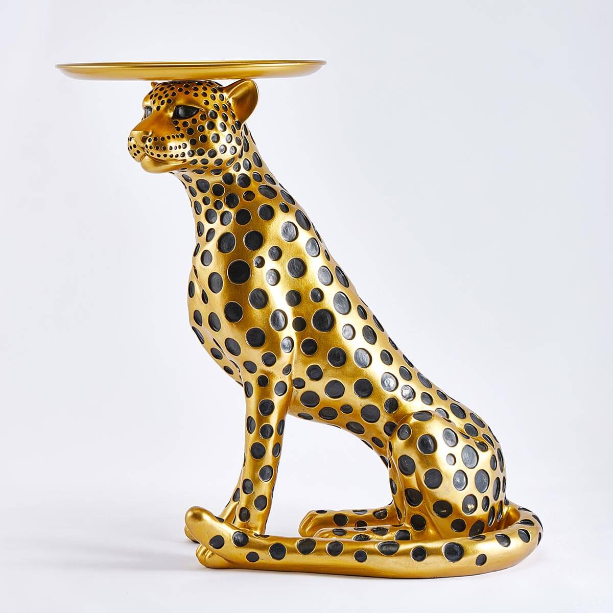 Luxury compact side table with gold leopard pattern, 29cm wide