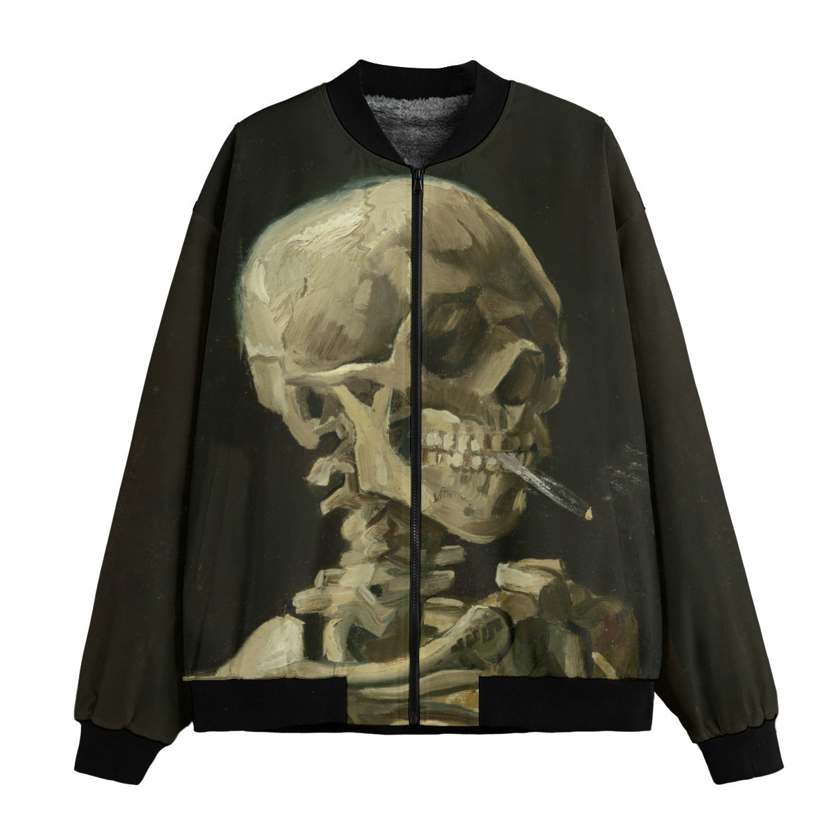 Head of a Skeleton by Vincent Van Gogh Jacket - Limited Edition Art Bomber featuring original 1886 skeleton painting masterpiece