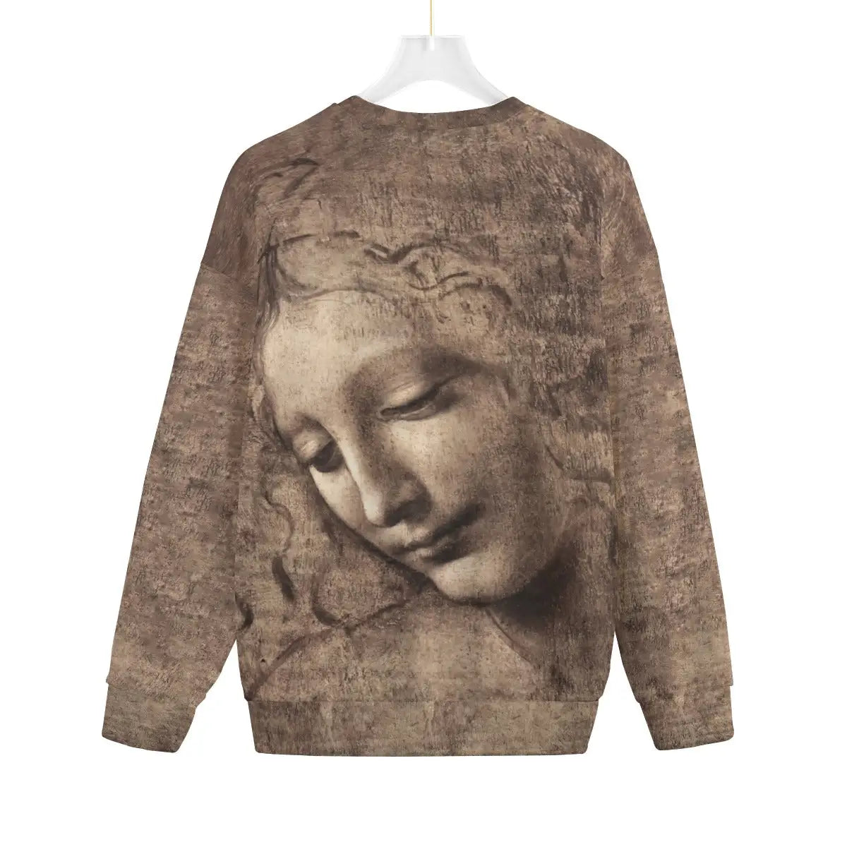 La Scapigliata portrait print on recycled polyester sweater showing Leonardo's sfumato technique