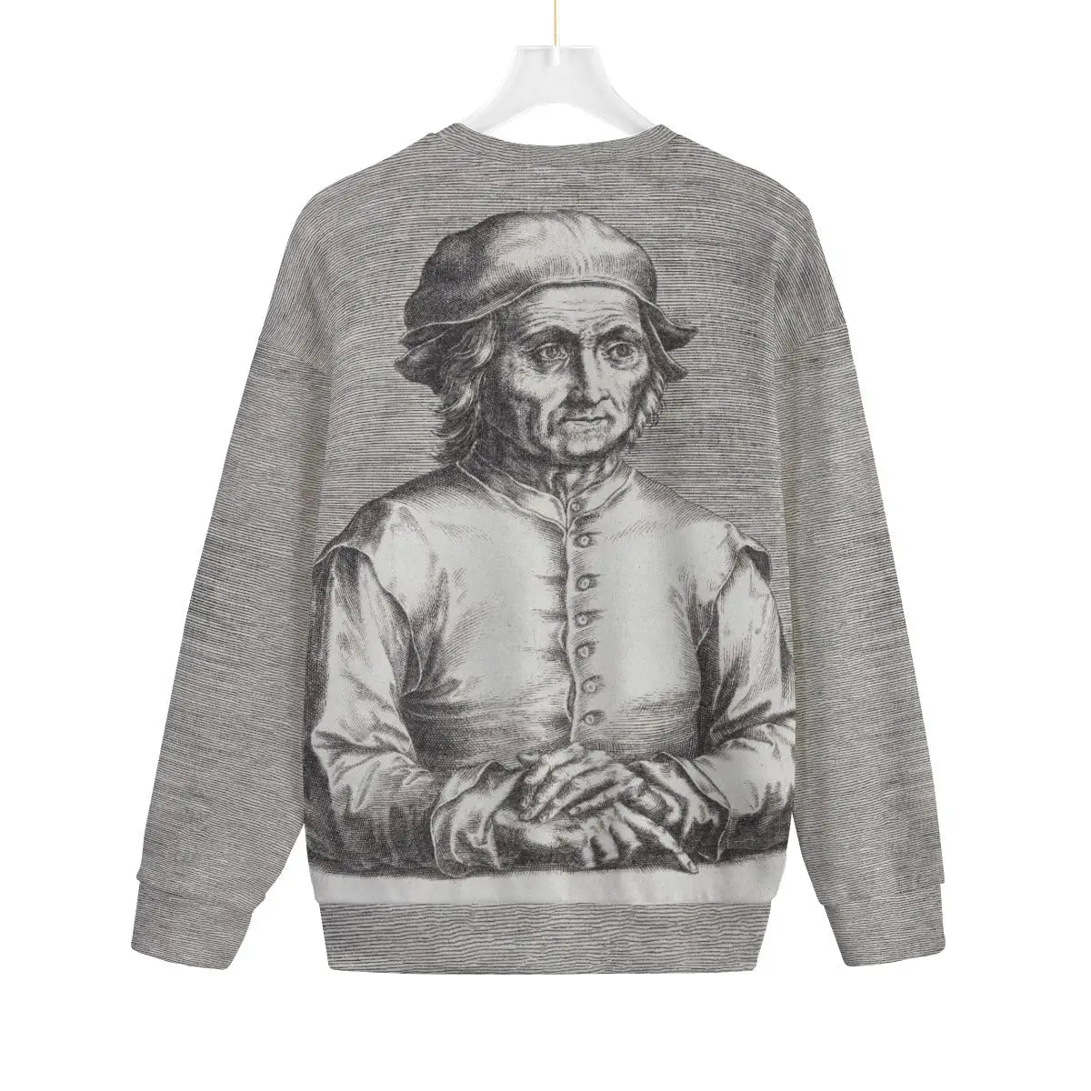 Back view of Hieronymus Bosch art sweater in premium recycled polyester fleece