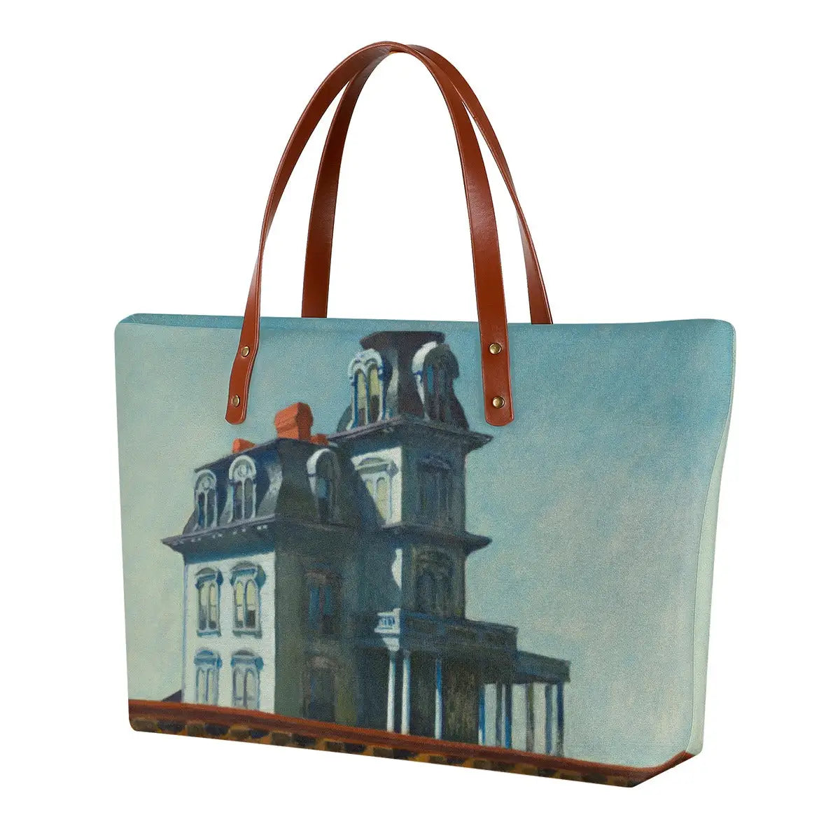 House by the Railroad by Edward Hopper Tote Bag showing both sides with Victorian mansion print