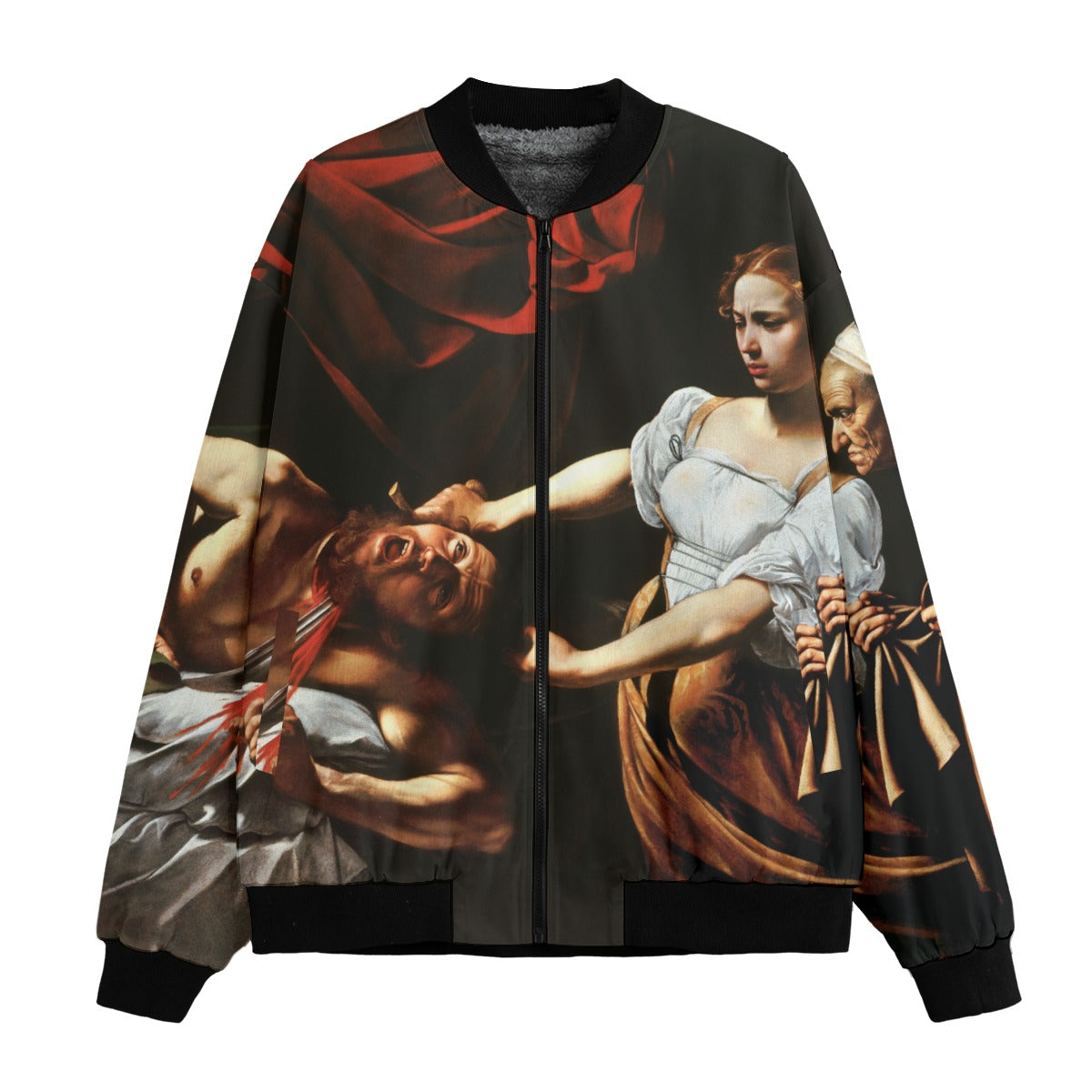 Judith Beheading Holofernes by Caravaggio Bomber Jacket in museum-quality print showcasing the dramatic baroque masterpiece