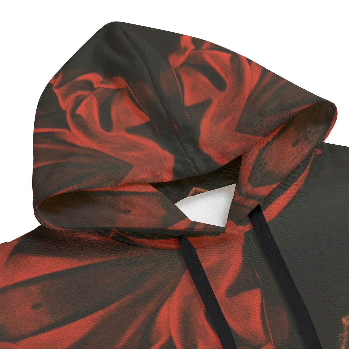 Detailed view of Caravaggio's Judith Beheading Holofernes artwork on premium fleece hoodie