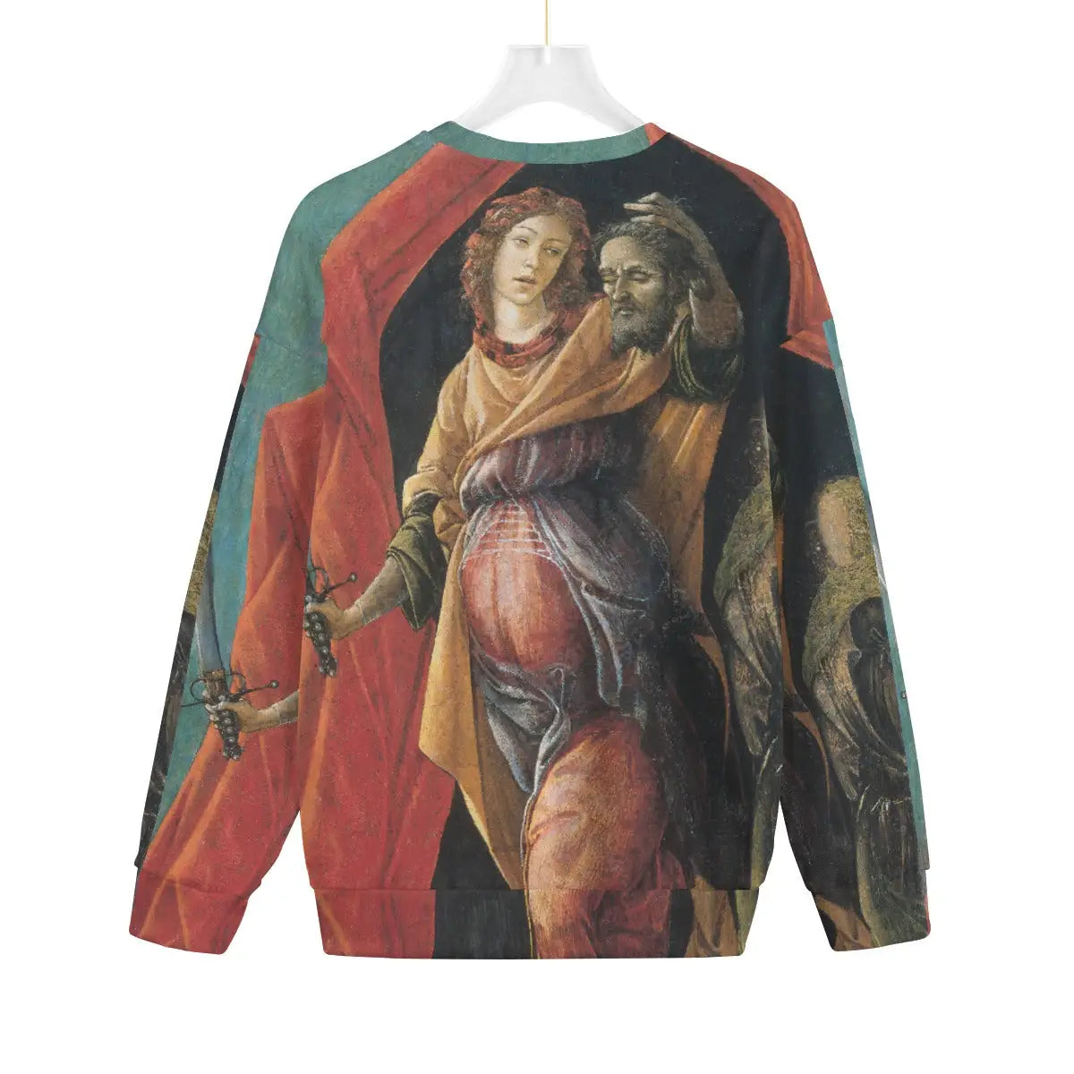 Back view of Judith with the Head of Holofernes art sweater by Botticelli