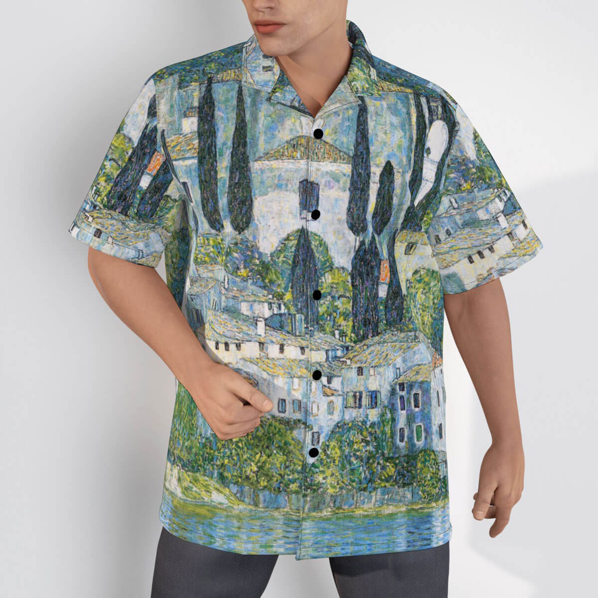 Klimt-inspired casual shirt for Art Nouveau landscape enthusiasts