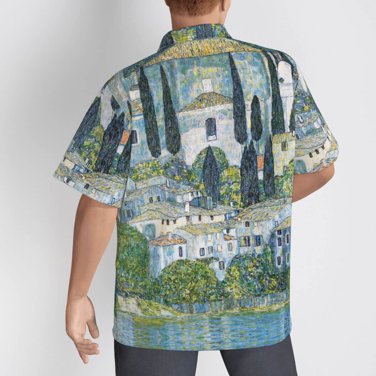 Viennese Secession landscape reproduced on stylish Hawaiian shirt