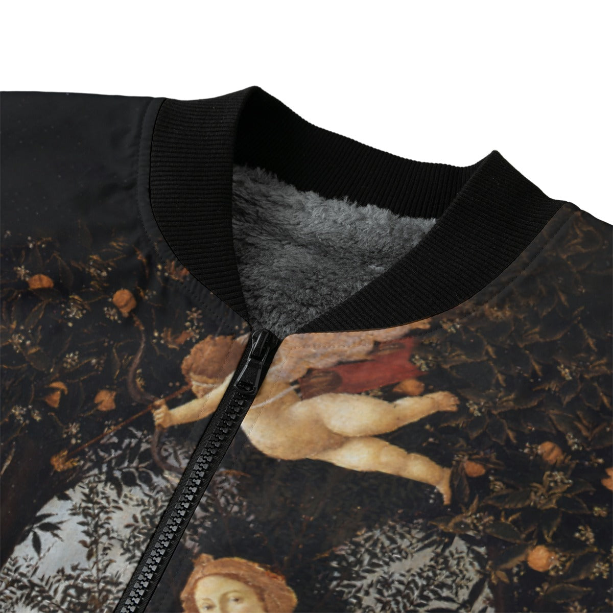 Botticelli bomber jacket size range display XS to 5XL with La Primavera artwork