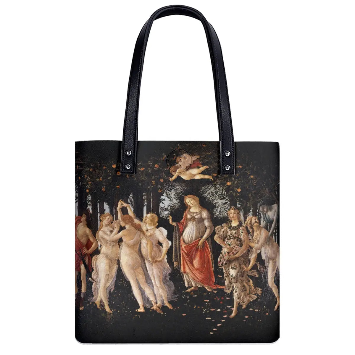 La Primavera art bag side view showing spacious interior with black lining and zipper closure