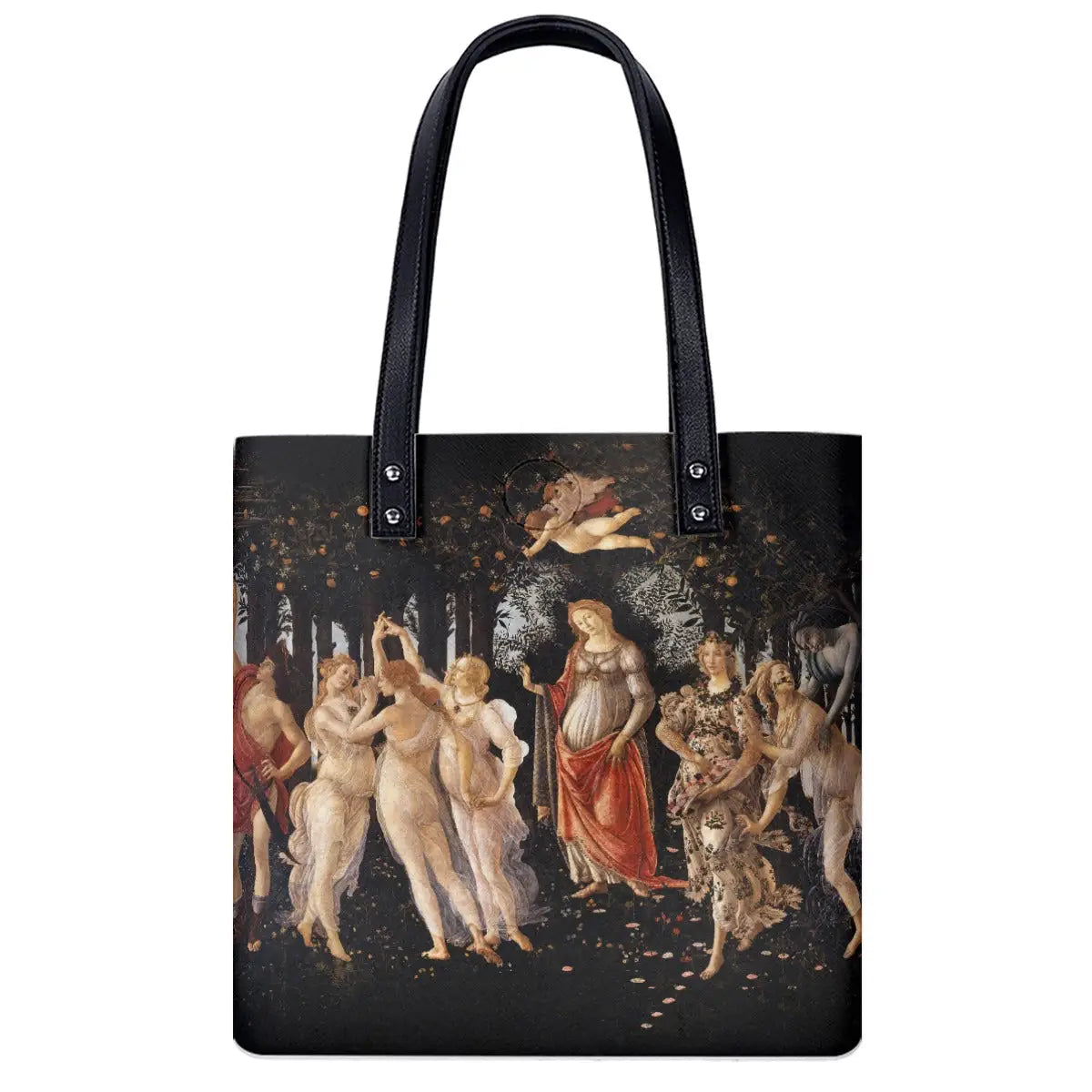 La Primavera shoulder bag featuring Botticelli's Renaissance masterpiece on waterproof PU fabric