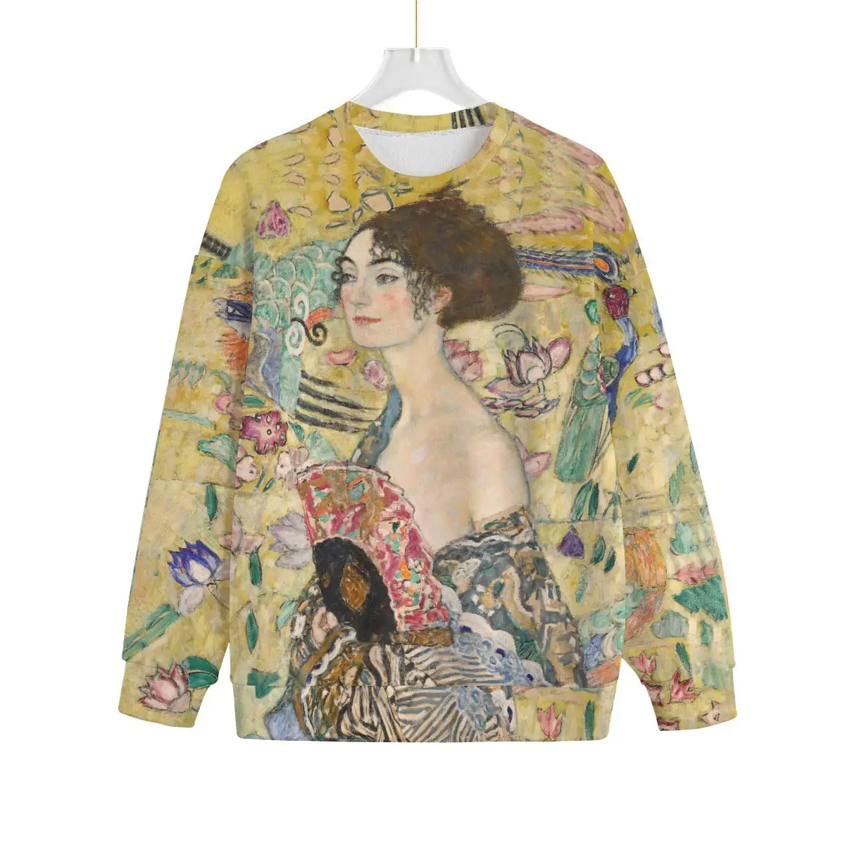 Lady with a Fan by Gustav Klimt Sweater featuring full art print on recycled Hacci Fleece