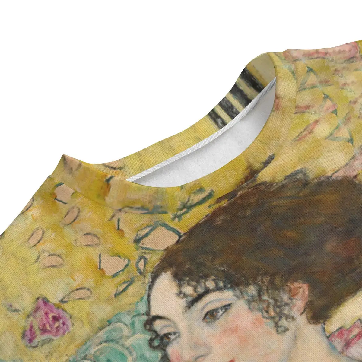 Close-up of Lady with Fan print quality showing Klimt's detailed patterns and colors