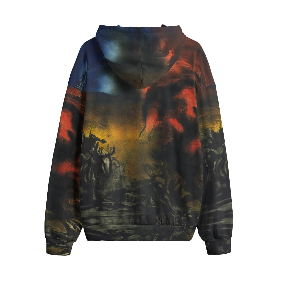 Jackson Pollock Hoodie back view - Full 'Landscape with Steer' abstract print