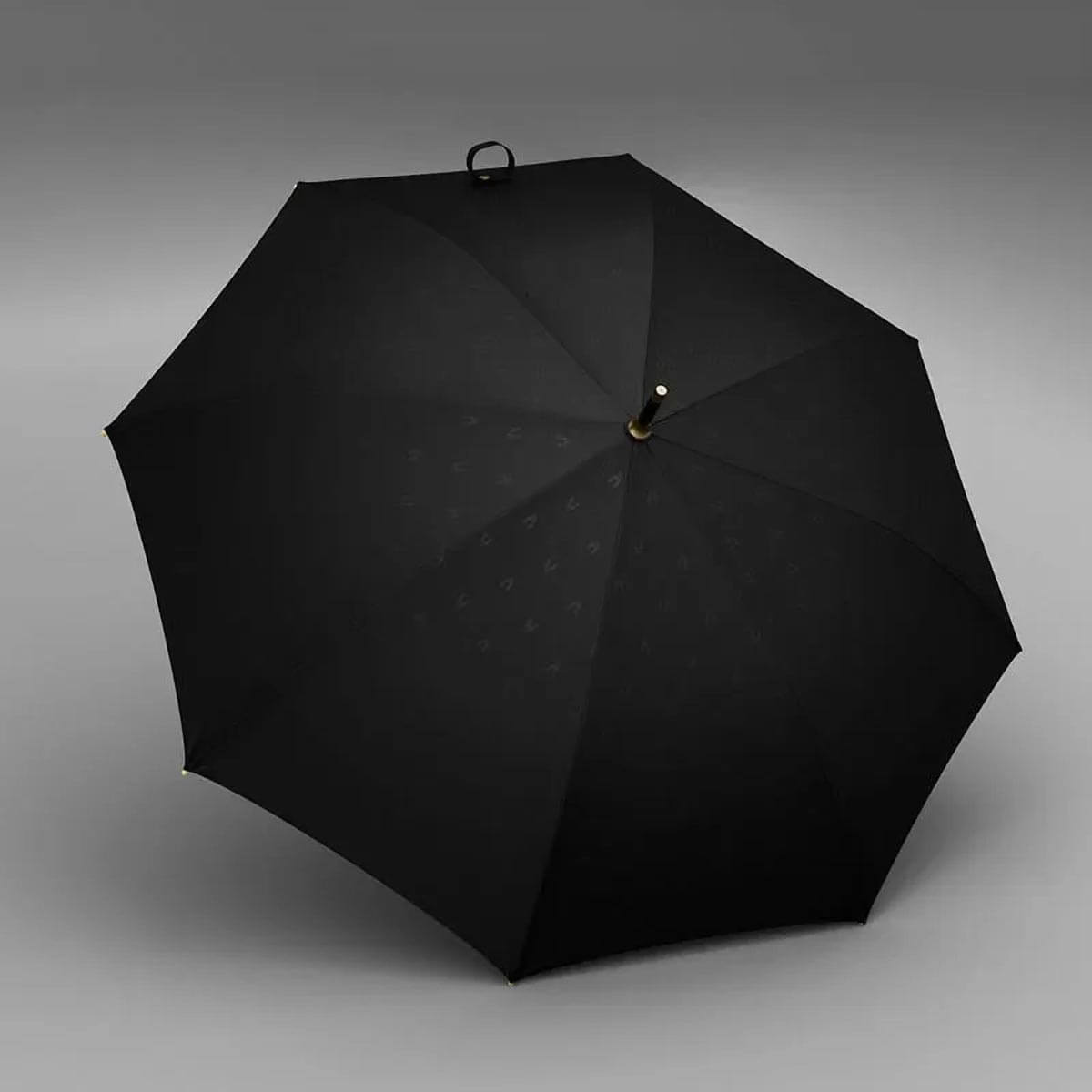 Strong fiberglass umbrella with elegant wooden grip for all-weather use