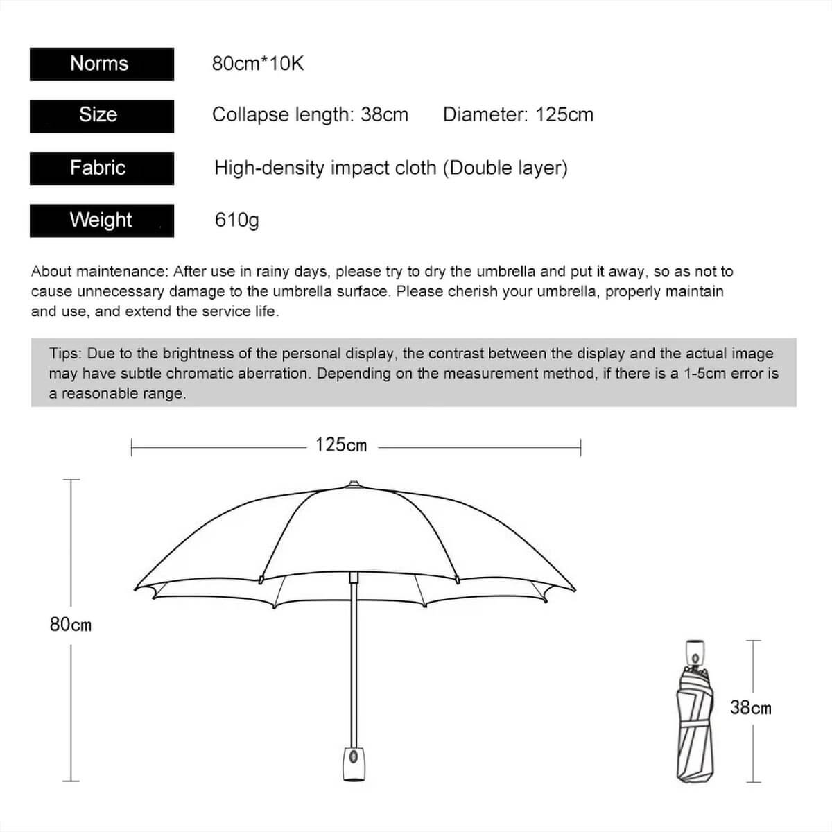 Blue luxury folding umbrella suitable for various climate conditions