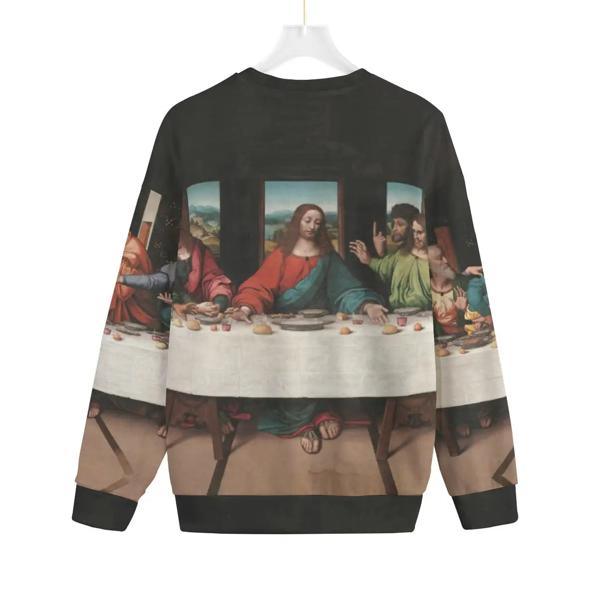 Back view of Last Supper Art Sweater showing complete Renaissance painting design