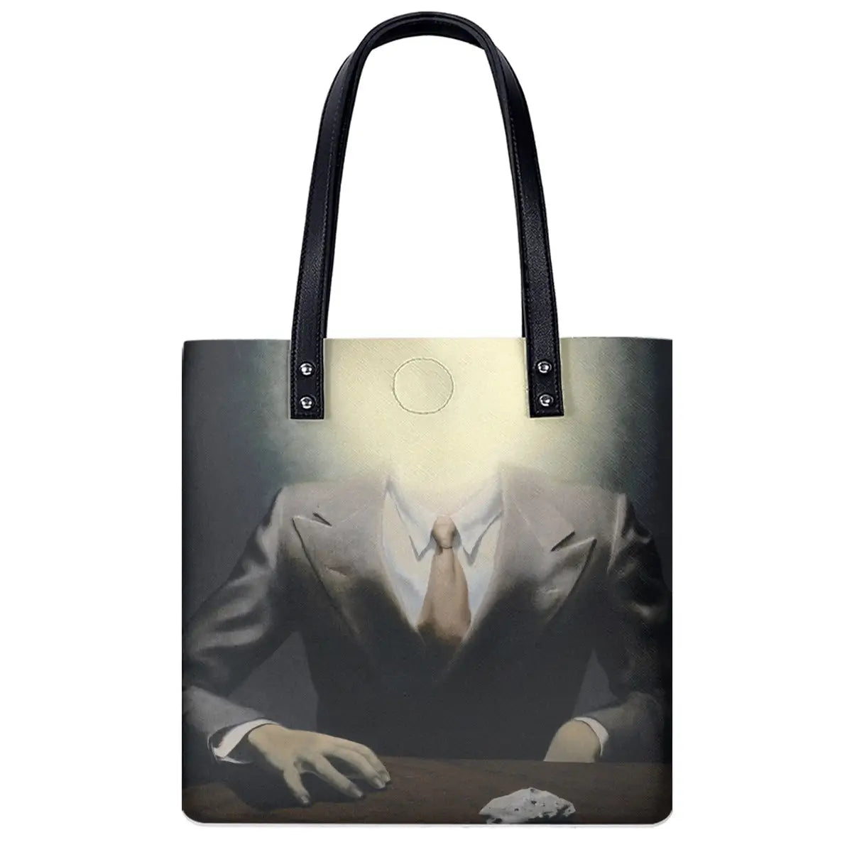 The Pleasure Principle Shoulder Bag featuring Magritte's surrealist artwork on waterproof fabric