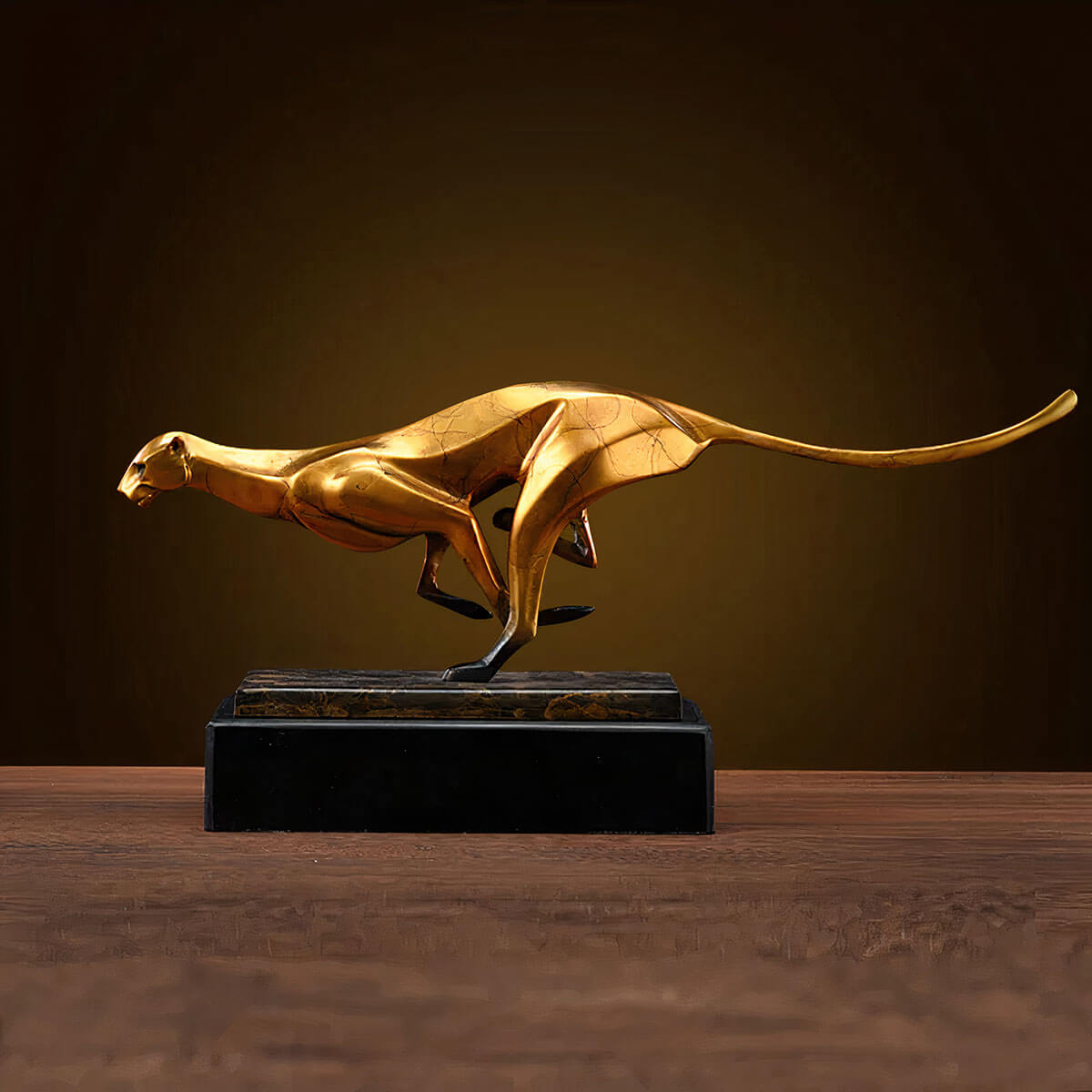 Modern Bronze Leopard Sculpture Running Position Front View Contemporary Animal Art Statue