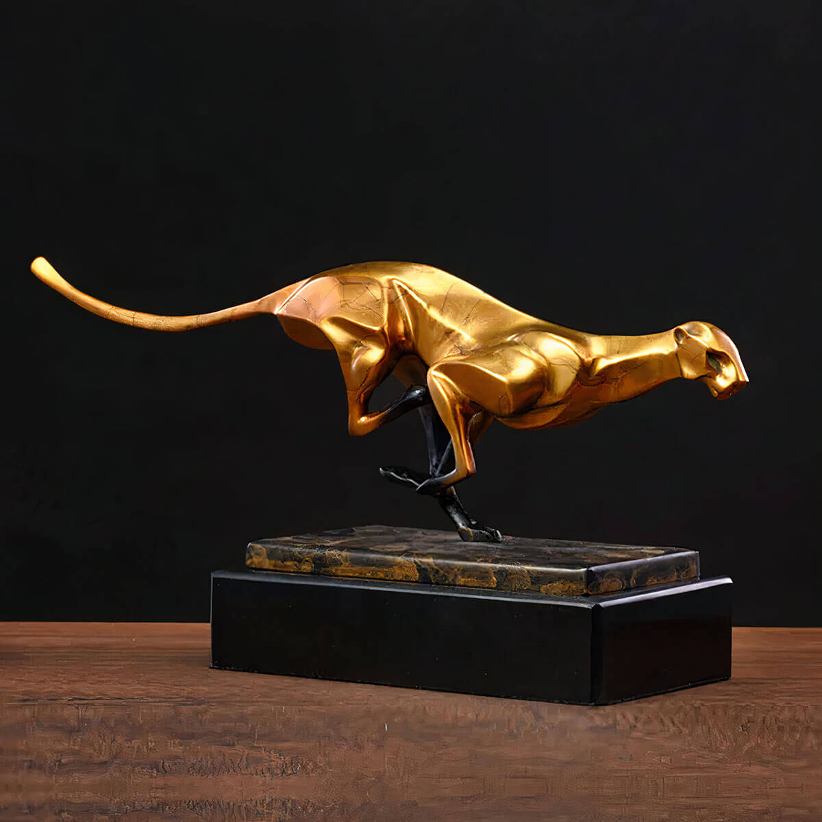 Side Profile Modern Leopard Sculpture Metallic Bronze Finish Animal Art Piece in Natural Light