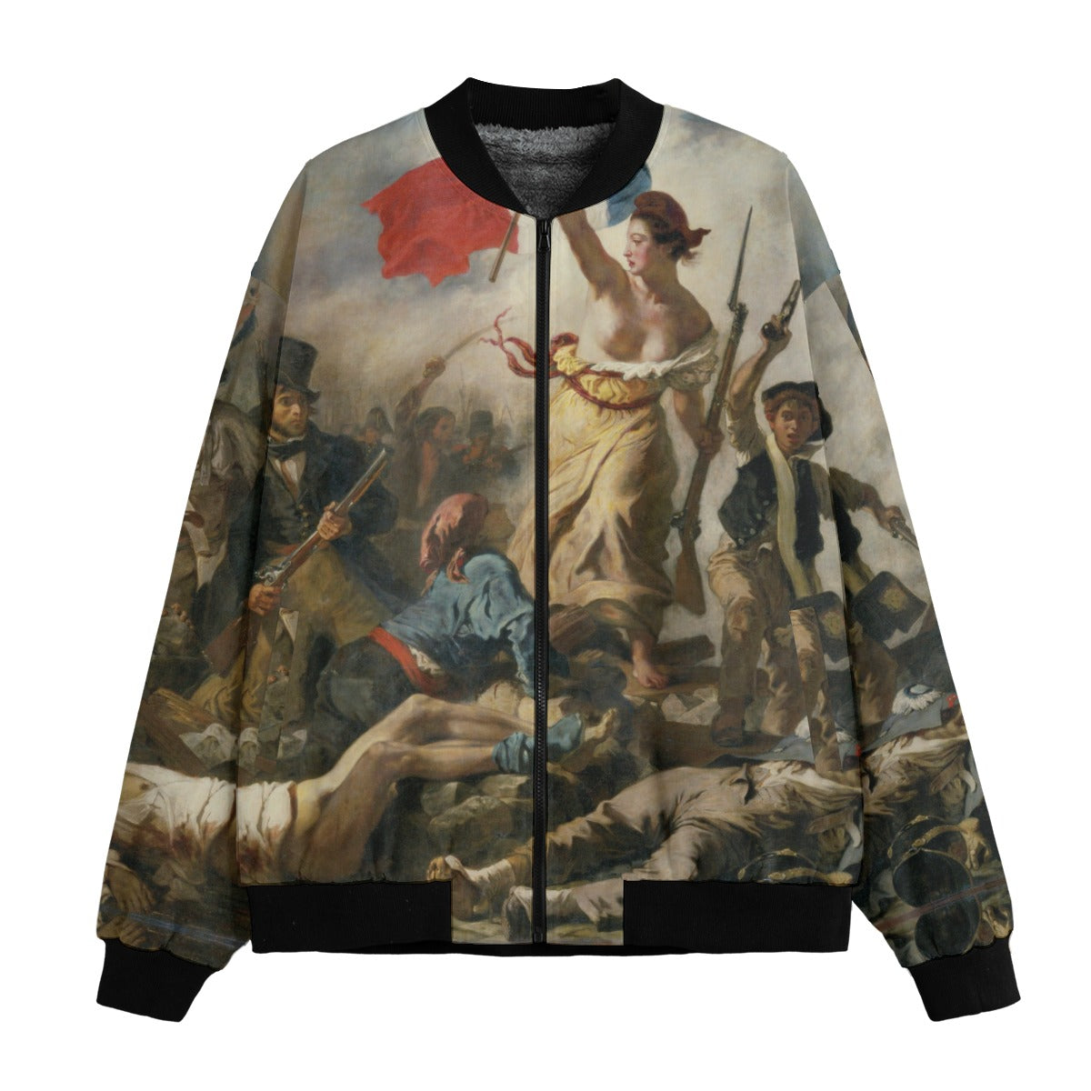 Liberty Leading the People by Eugène Delacroix Bomber Jacket front view showing full artwork