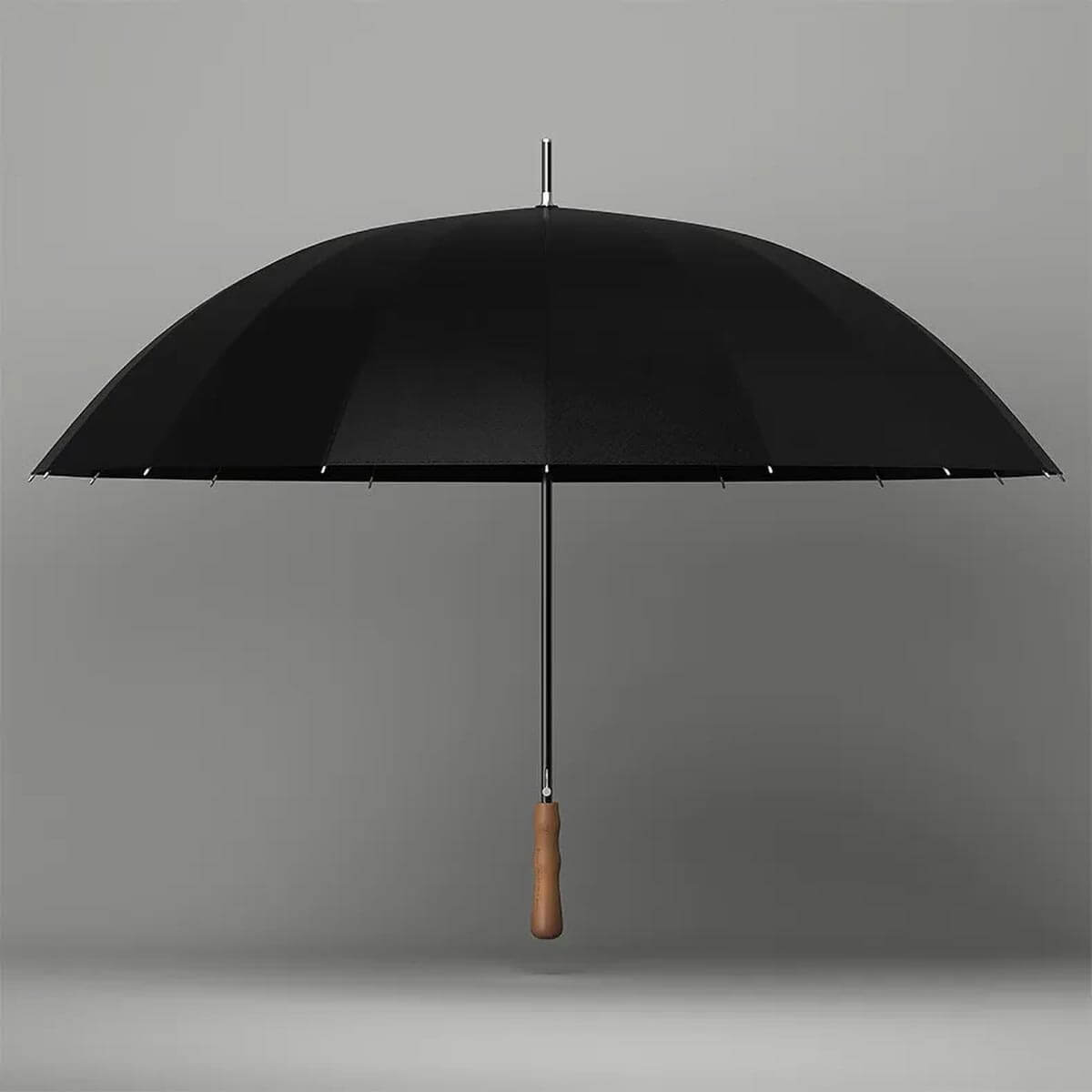 Luxury Big Wooden Long Handle Umbrella in all five colors: Black, Navy, Green, Gray, and Khaki