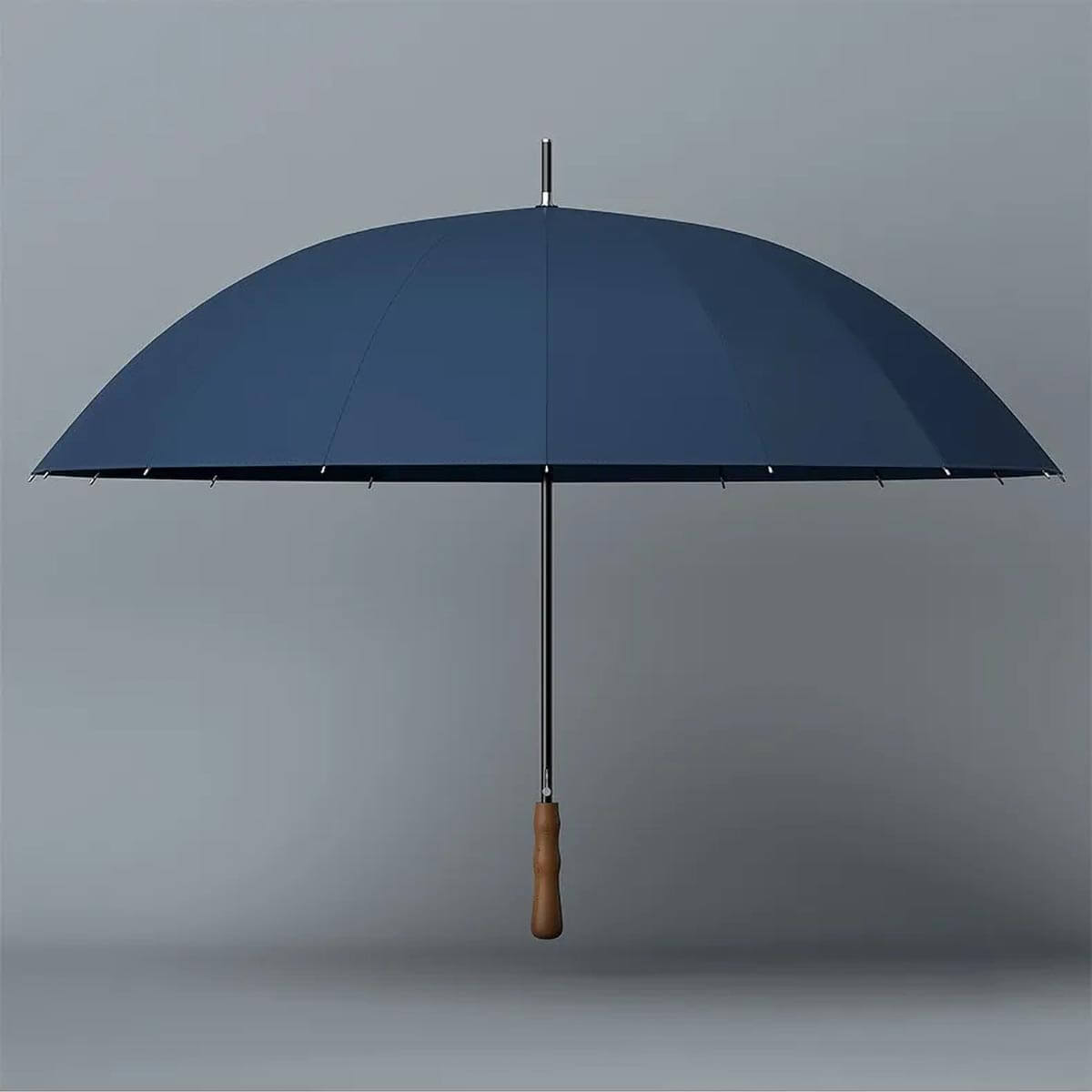 Water droplets beading on the surface of the Luxury Big Wooden Long Handle Umbrella