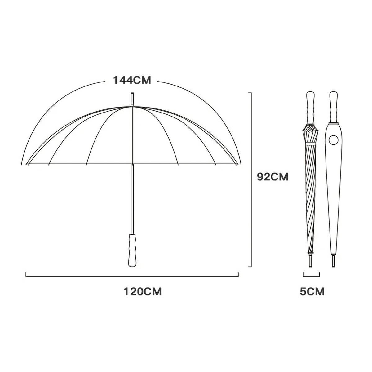 Close-up of the premium wooden handle's grain texture on the Luxury Umbrella