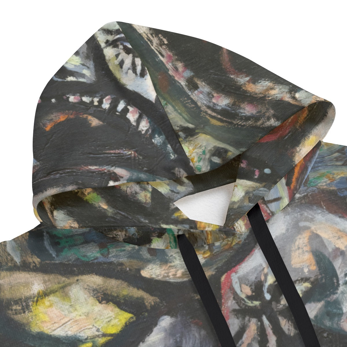 Close-up of Mask painting print on premium fleece hoodie