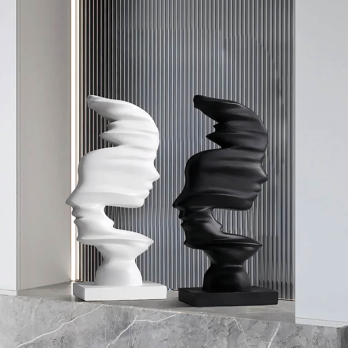 White dual-face modern art sculpture for home or office decor