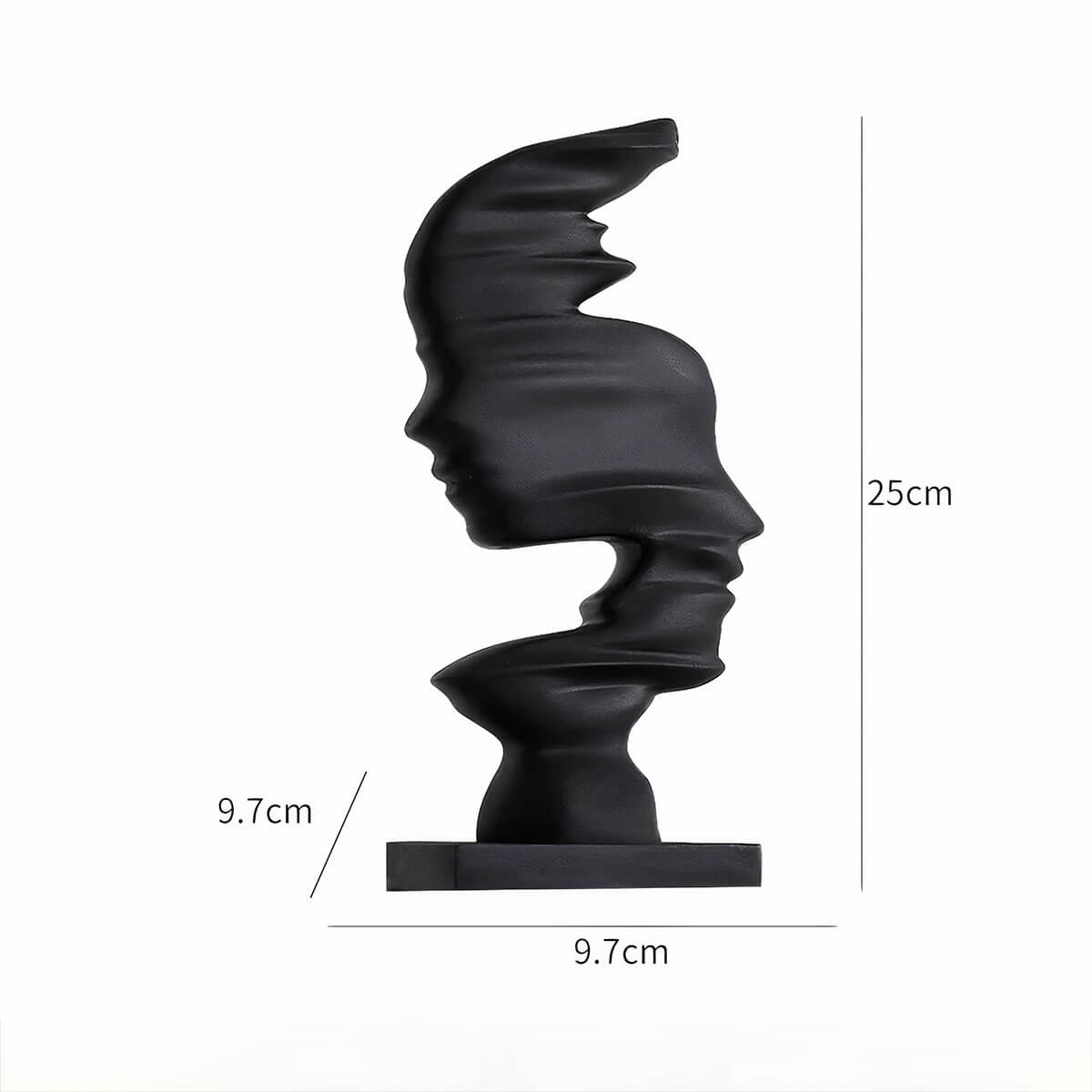 Monochromatic art object featuring stylized dual-face design