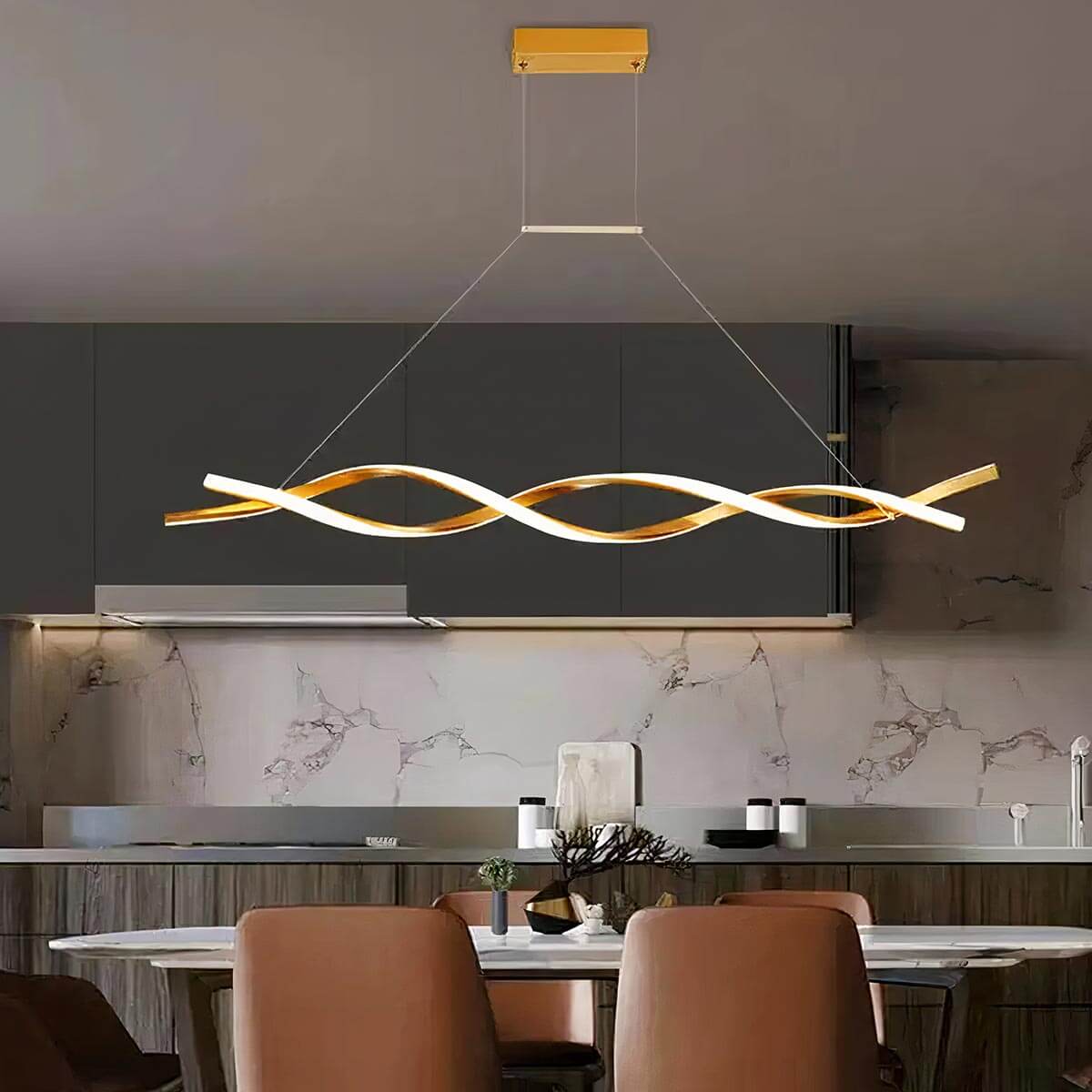 Brilliant, comfortable lighting from geometric pendant light illuminating a living space