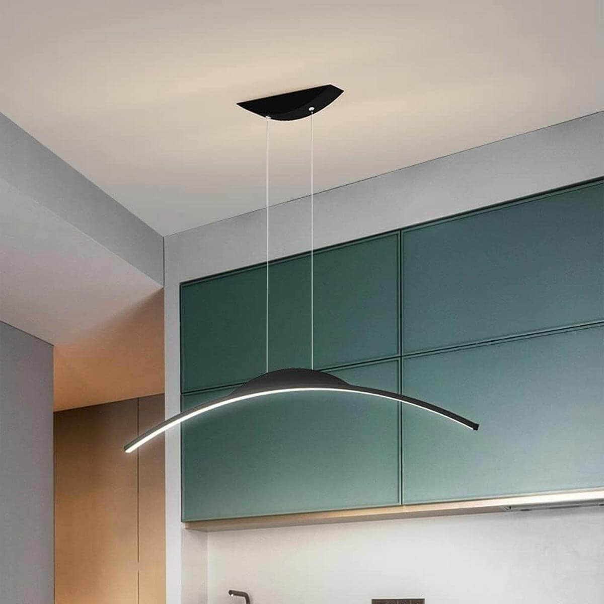 White minimalist LED ceiling lamp with adjustable hanging wire