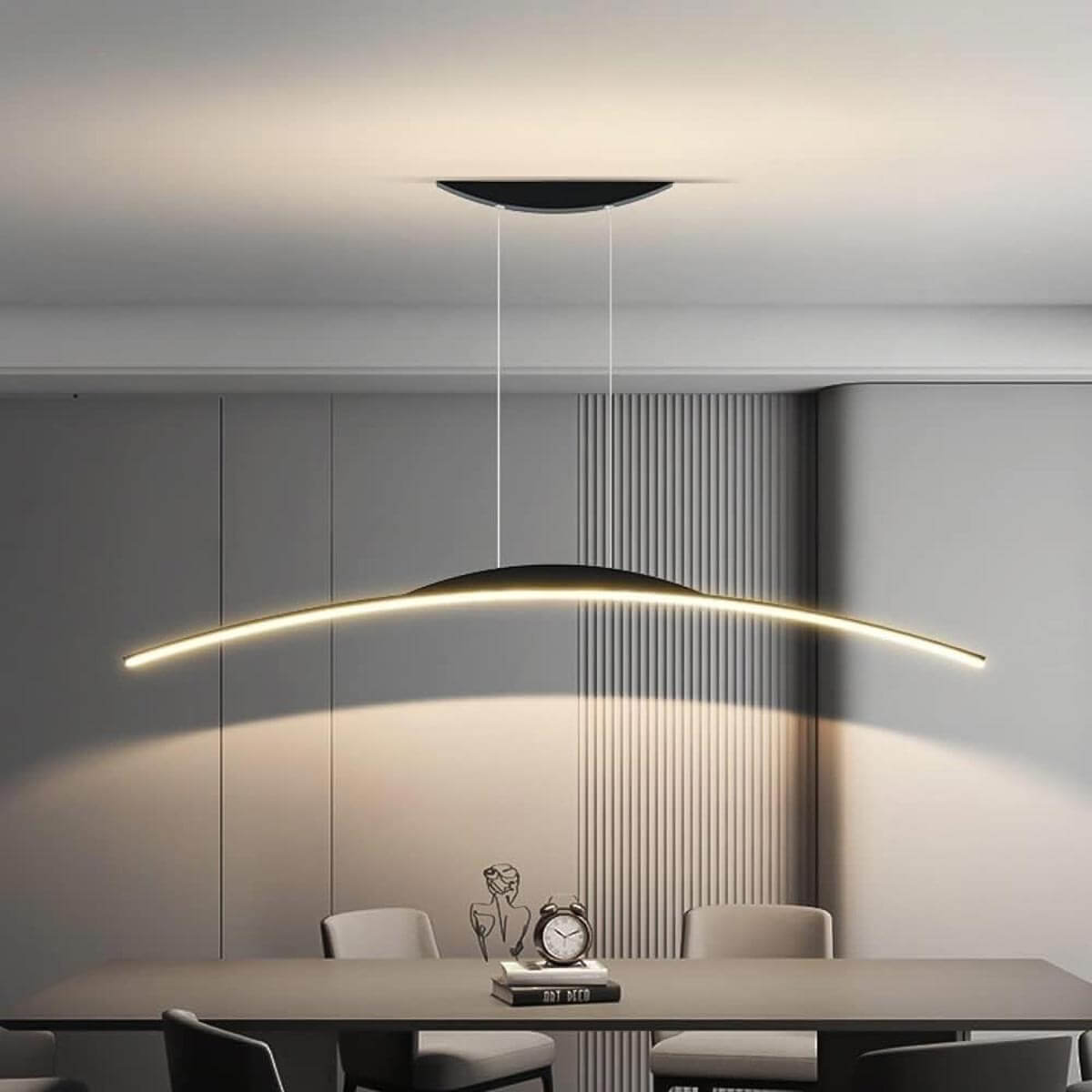 Modern LED chandelier with long strip design in black finish