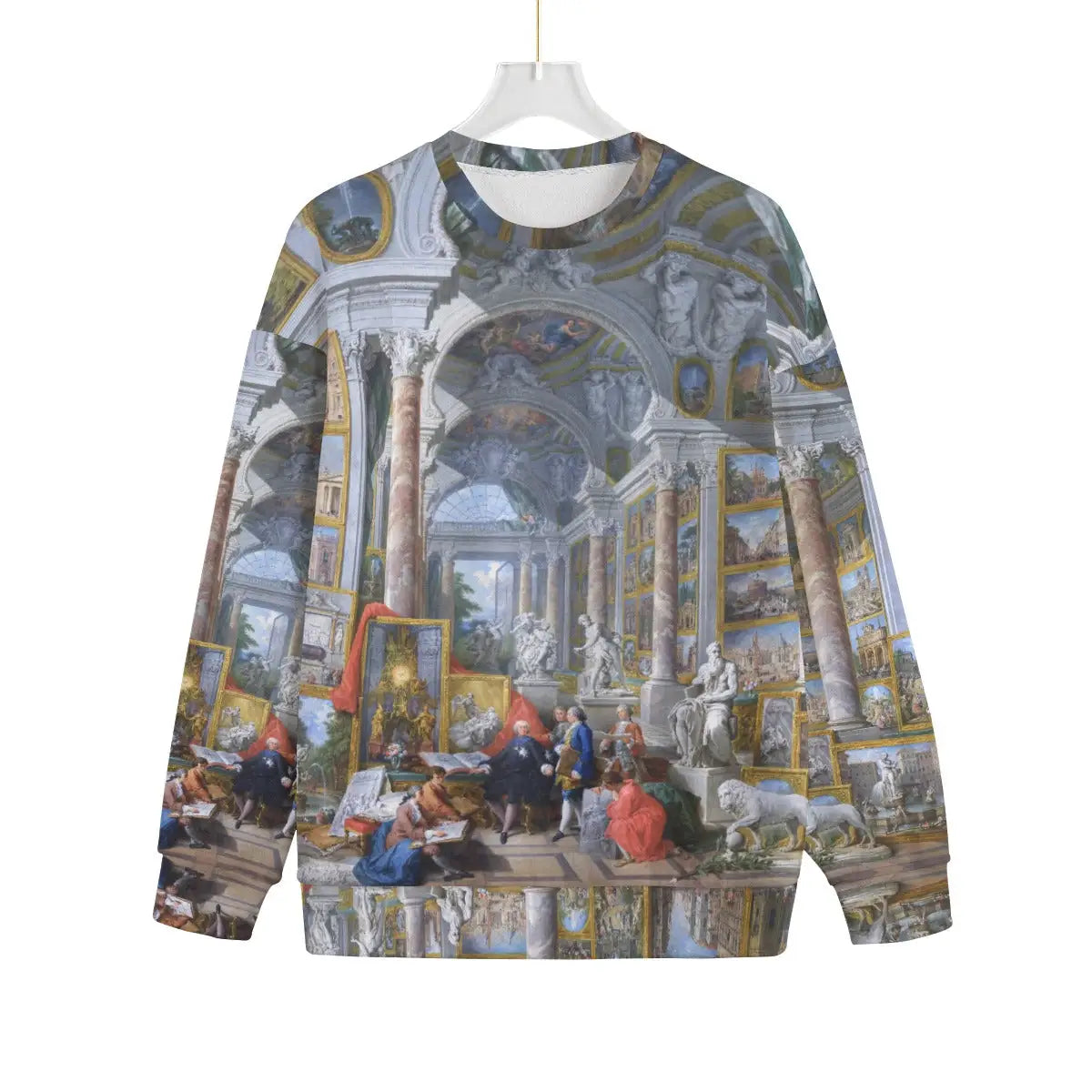 Front view of Modern Rome by Giovanni Paolo Panini Sweater displaying St. Peter's Basilica and Trevi Fountain