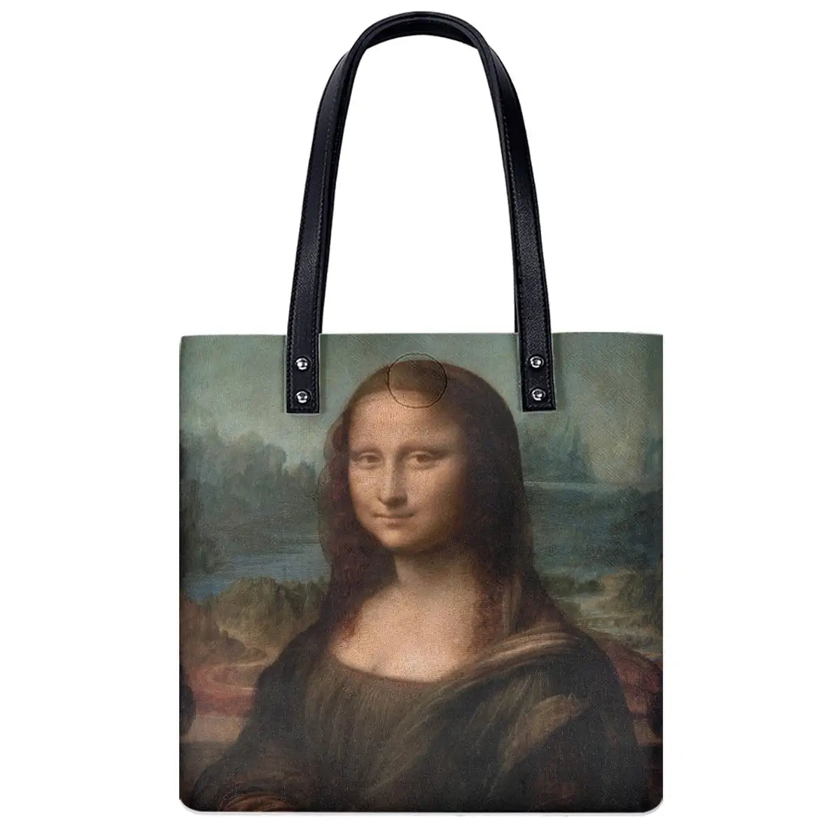 Mona Lisa shoulder bag with double-sided art print displayed on white background